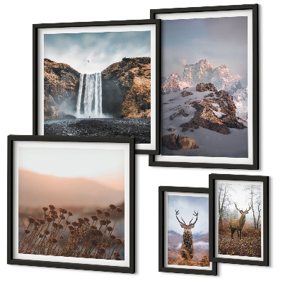 Lot de tableaux encadrés Paysages de montagne animaux sauvages