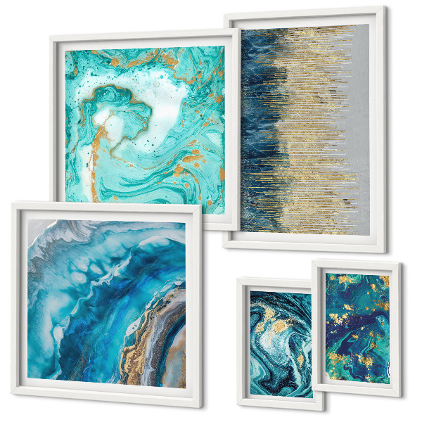 Ensemble de 5 tableaux Compositions bleues abstraites