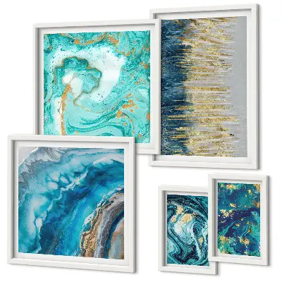 Compositions bleues abstraites ensemble de 5 tableaux