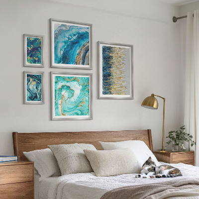 Ensemble de 5 tableaux Compositions bleues abstraites
