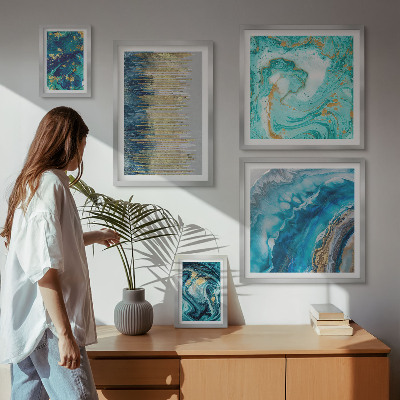 Ensemble de 5 tableaux Compositions bleues abstraites