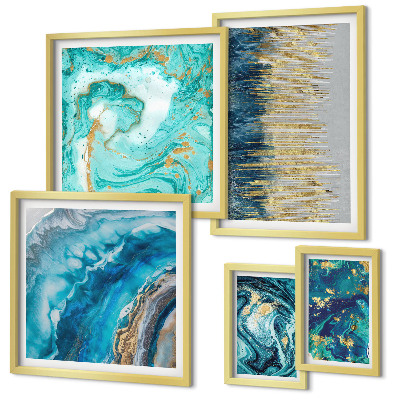 Ensemble de 5 tableaux Compositions bleues abstraites