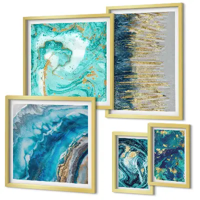 Compositions bleues abstraites ensemble de 5 tableaux
