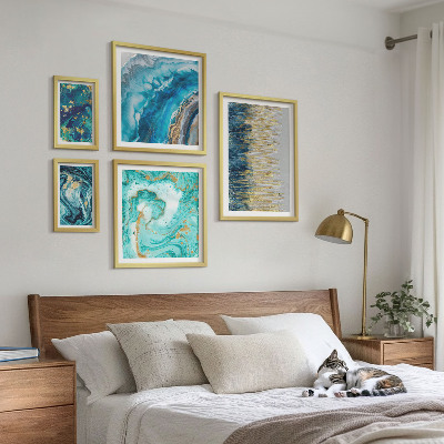 Ensemble de 5 tableaux Compositions bleues abstraites