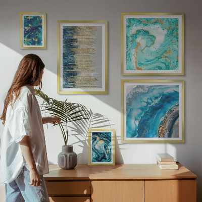 Ensemble de 5 tableaux Compositions bleues abstraites