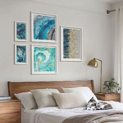 Ensemble de 5 tableaux Compositions bleues abstraites
