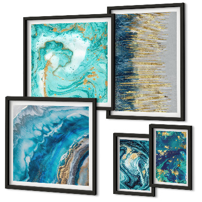 Ensemble de 5 tableaux Compositions bleues abstraites