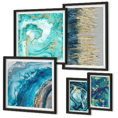 Compositions bleues abstraites ensemble de 5 tableaux