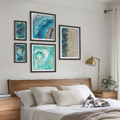 Ensemble de 5 tableaux Compositions bleues abstraites