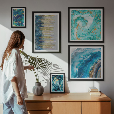 Ensemble de 5 tableaux Compositions bleues abstraites