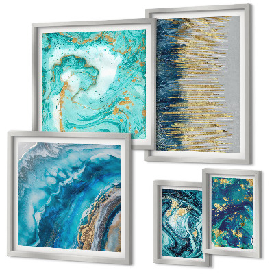 Ensemble de 5 tableaux Compositions bleues abstraites
