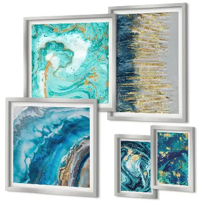 Compositions bleues abstraites ensemble de 5 tableaux