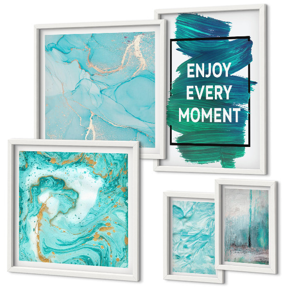 Ensemble de 5 tableaux Compositions abstraites avec inscriptions
