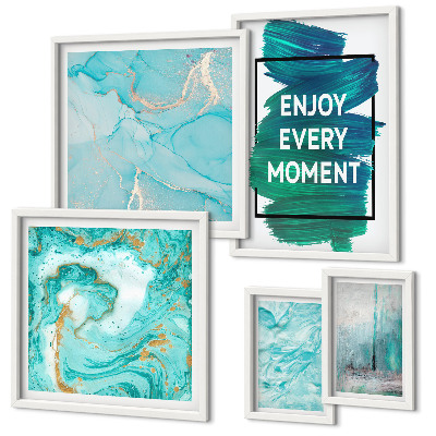 Ensemble de 5 tableaux Compositions abstraites avec inscriptions