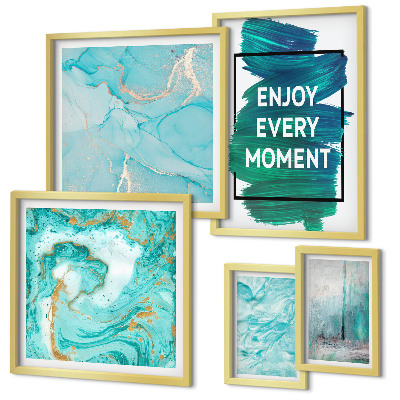 Ensemble de 5 tableaux Compositions abstraites avec inscriptions