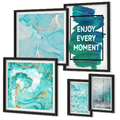Ensemble de 5 tableaux Compositions abstraites avec inscriptions