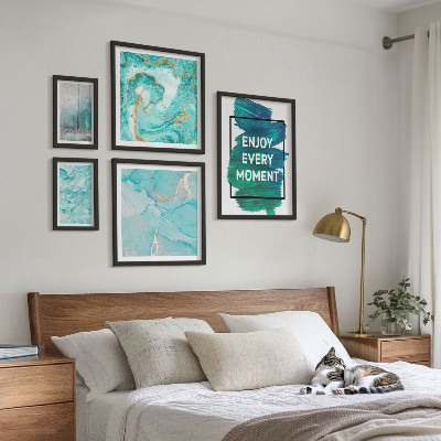 Ensemble de 5 tableaux Compositions abstraites avec inscriptions