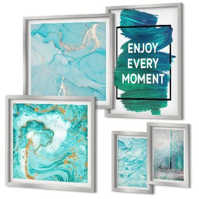 Ensemble de 5 tableaux Compositions abstraites avec inscriptions