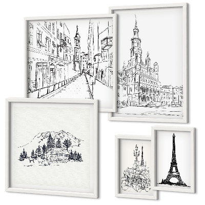 Lot de tableaux encadrés Illustrations architecturales élégantes