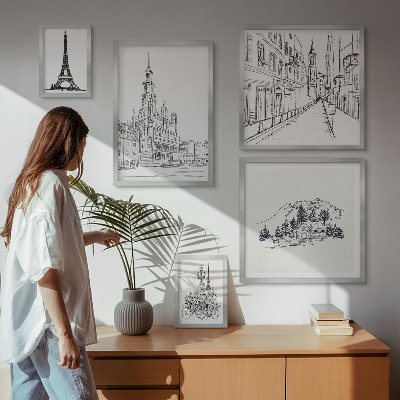 Lot de tableaux encadrés Illustrations architecturales élégantes