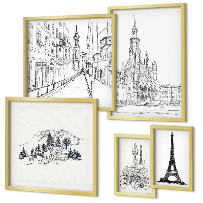 Lot de tableaux encadrés Illustrations architecturales élégantes