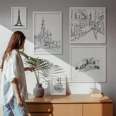 Lot de tableaux encadrés Illustrations architecturales élégantes