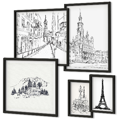 Lot de tableaux encadrés Illustrations architecturales élégantes