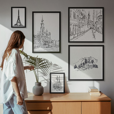 Lot de tableaux encadrés Illustrations architecturales élégantes