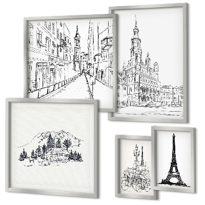 Lot de tableaux encadrés Illustrations architecturales élégantes
