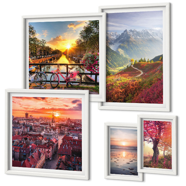 Ensemble de 5 tableaux Vues sur la nature urbaine en montagne