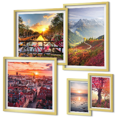 Ensemble de 5 tableaux Vues sur la nature urbaine en montagne