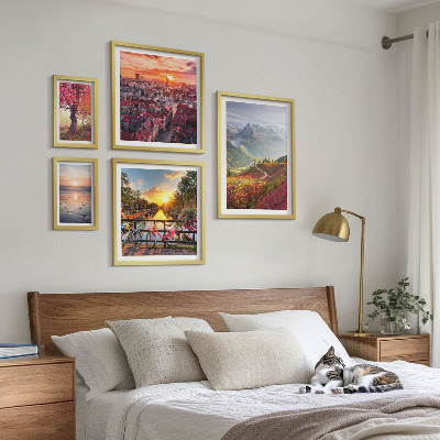 Ensemble de 5 tableaux Vues sur la nature urbaine en montagne