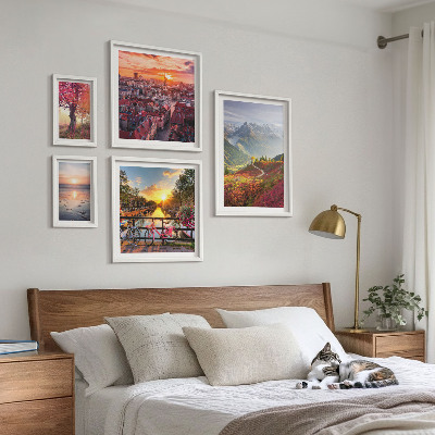 Ensemble de 5 tableaux Vues sur la nature urbaine en montagne