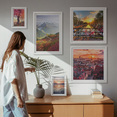 Ensemble de 5 tableaux Vues sur la nature urbaine en montagne