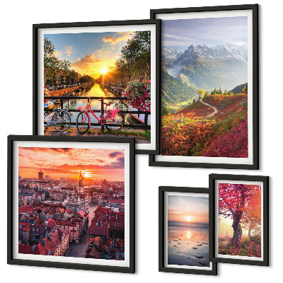 Ensemble de 5 tableaux Vues sur la nature urbaine en montagne