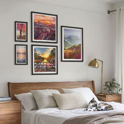 Ensemble de 5 tableaux Vues sur la nature urbaine en montagne