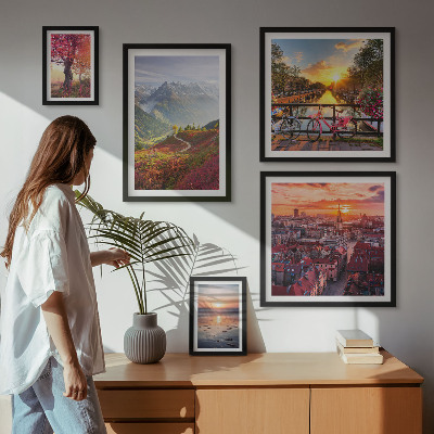 Ensemble de 5 tableaux Vues sur la nature urbaine en montagne
