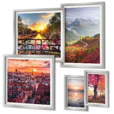 Ensemble de 5 tableaux Vues sur la nature urbaine en montagne
