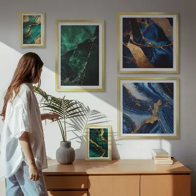 Lot de tableaux encadrés motifs abstraits élégants avec feuillage