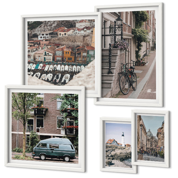 Ensemble de 5 tableaux Charmantes rues cyclables