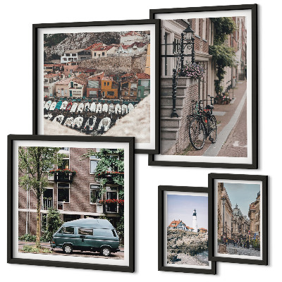 Ensemble de 5 tableaux Charmantes rues cyclables