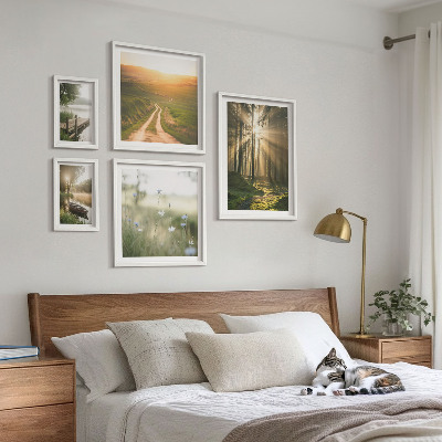 Lot de tableaux encadrés Paysages forestiers soleil eau