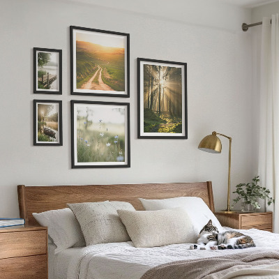 Lot de tableaux encadrés Paysages forestiers soleil eau