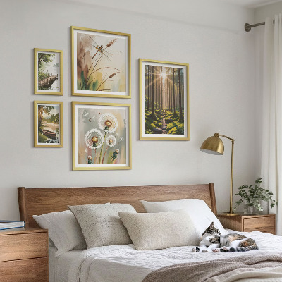 Ensemble de 5 tableaux Paysages forestiers nature paix