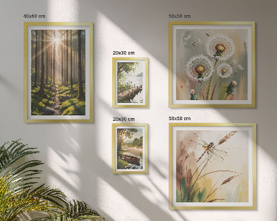 Ensemble de 5 tableaux Paysages forestiers nature paix