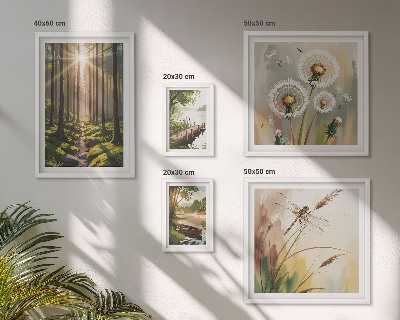 Ensemble de 5 tableaux Paysages forestiers nature paix