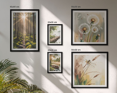 Ensemble de 5 tableaux Paysages forestiers nature paix
