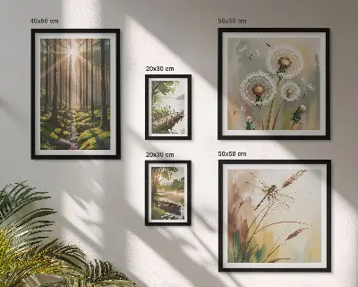 Ensemble de 5 tableaux représentant des paysages de forêt apaisants