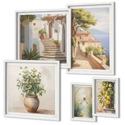 Ensemble de 5 tableaux Vues élégantes de villes balnéaires