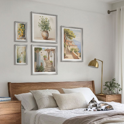 Ensemble de 5 tableaux Vues élégantes de villes balnéaires